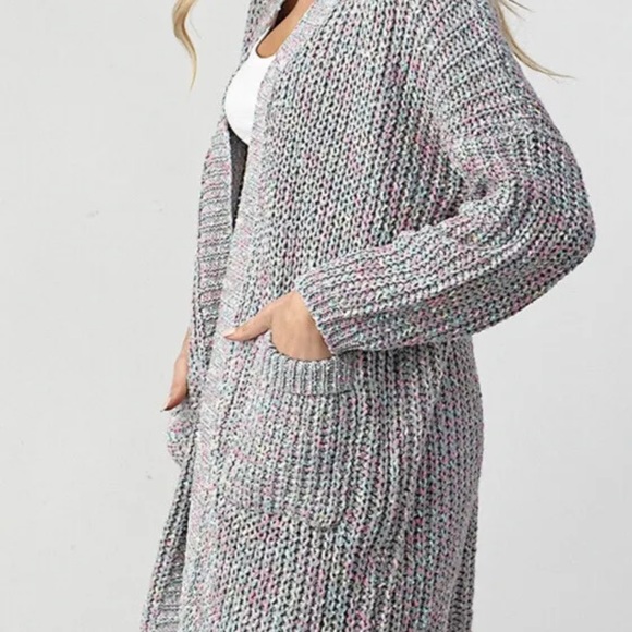 Hope Horizon Size L/XL Gray Pink Marbled Side Pocket Open Sweater Cardigan - Picture 4 of 5